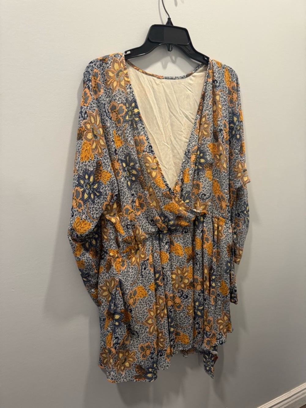 Free people Floral Wrap Dress in Mustard and Navy